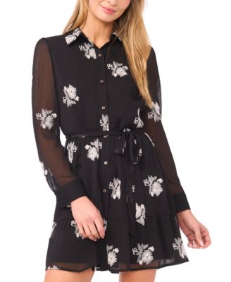 Women's Collared Neck Self-Tie Waist Mini Dress