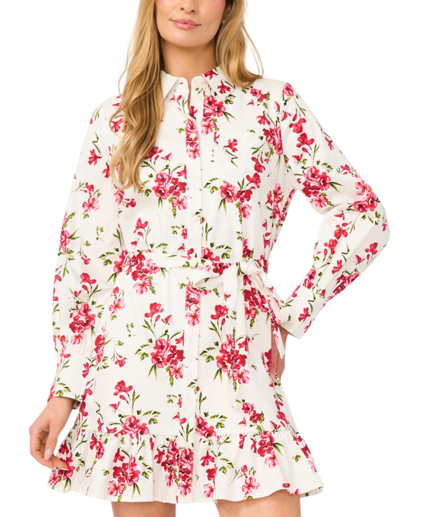 Женское платье CeCe Collared Neck Ruffle Hem Mini, цвет: Egret — фото 2