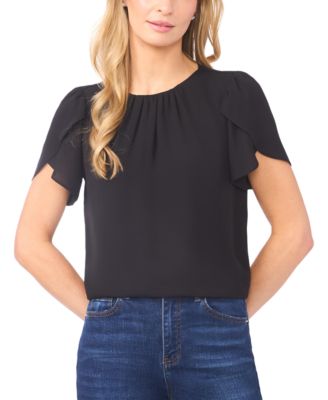 Women's Tulip Short-Sleeve Shirred Crewneck Top