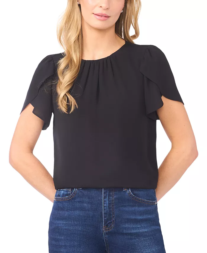 Women's Tulip Short-Sleeve Shirred Crewneck Top