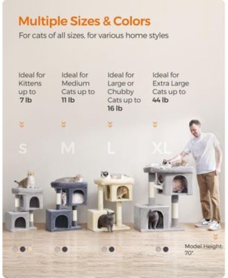26.4-Inch Indoor Pet Play Tower with 2 Cat Caves, Scratching Posts, Top Perch, Anti-Tip Kit