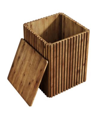 Solid Wood Square End Table with Storage Set of 2, Mid-Century Modern Bedside Nightstand with Removable Lid, Fluted Side Table