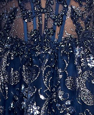 Juniors' Sleeveless Illusion Bodice Gown