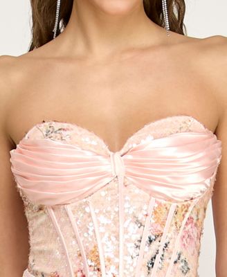 Juniors' Floral Sequin Gown