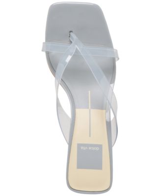 Women's Brevel Vinyl Jelly Thong Low Block Heel Dress Sandals