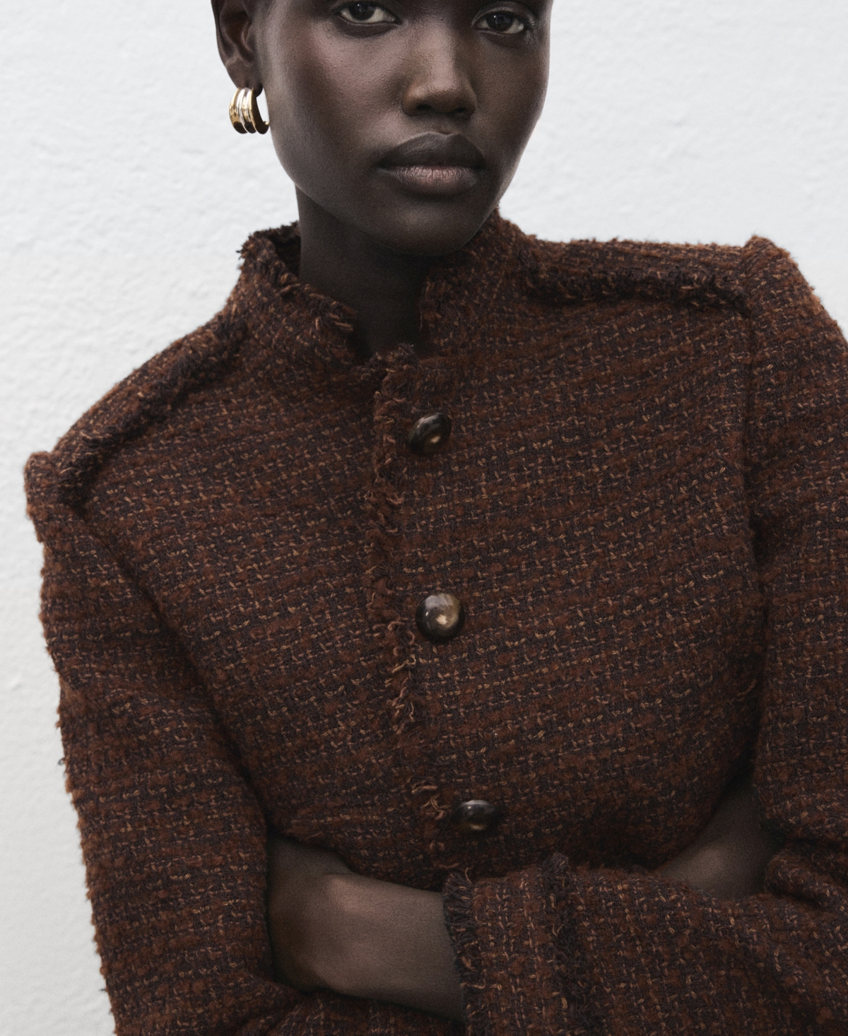 Mango Women's Frayed Ends Tweed Jacket