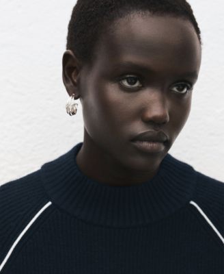 Women's Contrasting Stripes and Perkins Collar Sweater