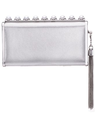 Crystal Ornamented Minaudiere Tassel Lift Lock Clutch