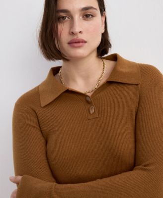Women's Polo-Neck Ribbed Sweater
