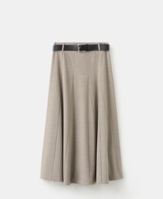 Women's Godets and Belt A-Line Skirt