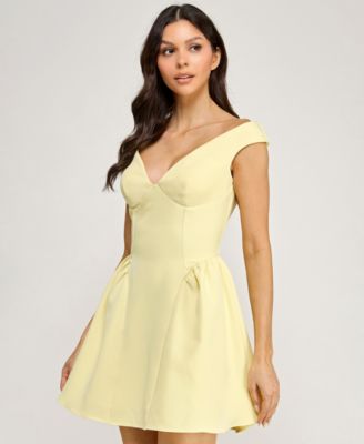 Juniors' Off-The-Shoulder Drop Waist Short Dress