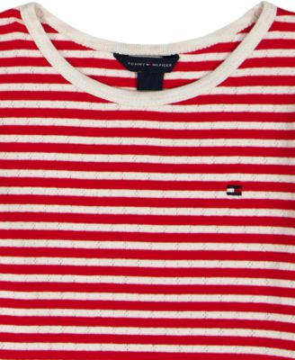 Girls' Toddler 2T-4T Striped Pointelle Rib T-Shirt & Star Patch Denim Skort, 2-Piece Set