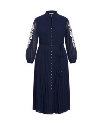 Women's Plus Size Adorn Sleeve Pleat Midi Dress