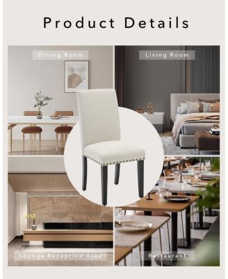 Set of 4 Modern Fabric Upholstered Dining Chairs, Curved Backrest Ergonomic Kitchen Chairs with Heavy-Duty Wood Legs