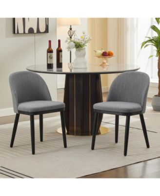 Set of 2 Modern Fabric Upholstered Dining Chairs, Curved Back Kitchen Side Chairs with Wood Legs