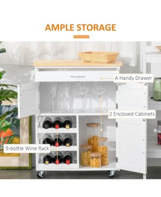 Rolling Portable Small Kitchen Island Cart on Wheels with Solid Wood Top, Carts Mobile Movable with 3 Drawers and Storage Shelves Cabinet