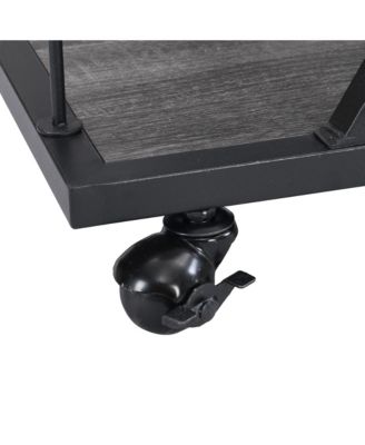 32.6'' Tall Industrial Style Rolling Kitchen Island Wine Cart with Black Finished, Fir Wood Mobile Metal Wine Bar Cart