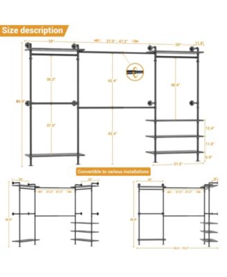 Clothing Rack,Garment Rack With 3 Wood Shelves, Organizer Rack Wall Mounted