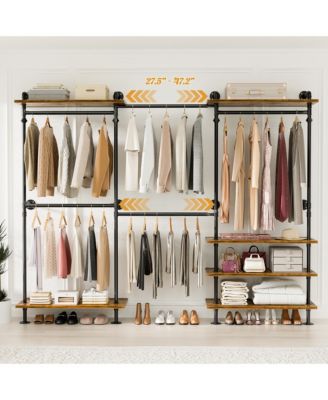 Clothing Rack,Garment Rack With 3 Wood Shelves, Organizer Rack Wall Mounted