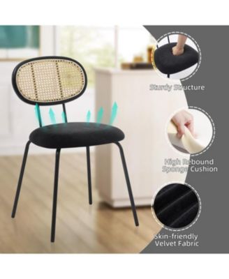 Mid Century Rattan Dining Chairs Set, Modern Velvet Upholstered Kitchen Chairs with Sturdy Metal Legs