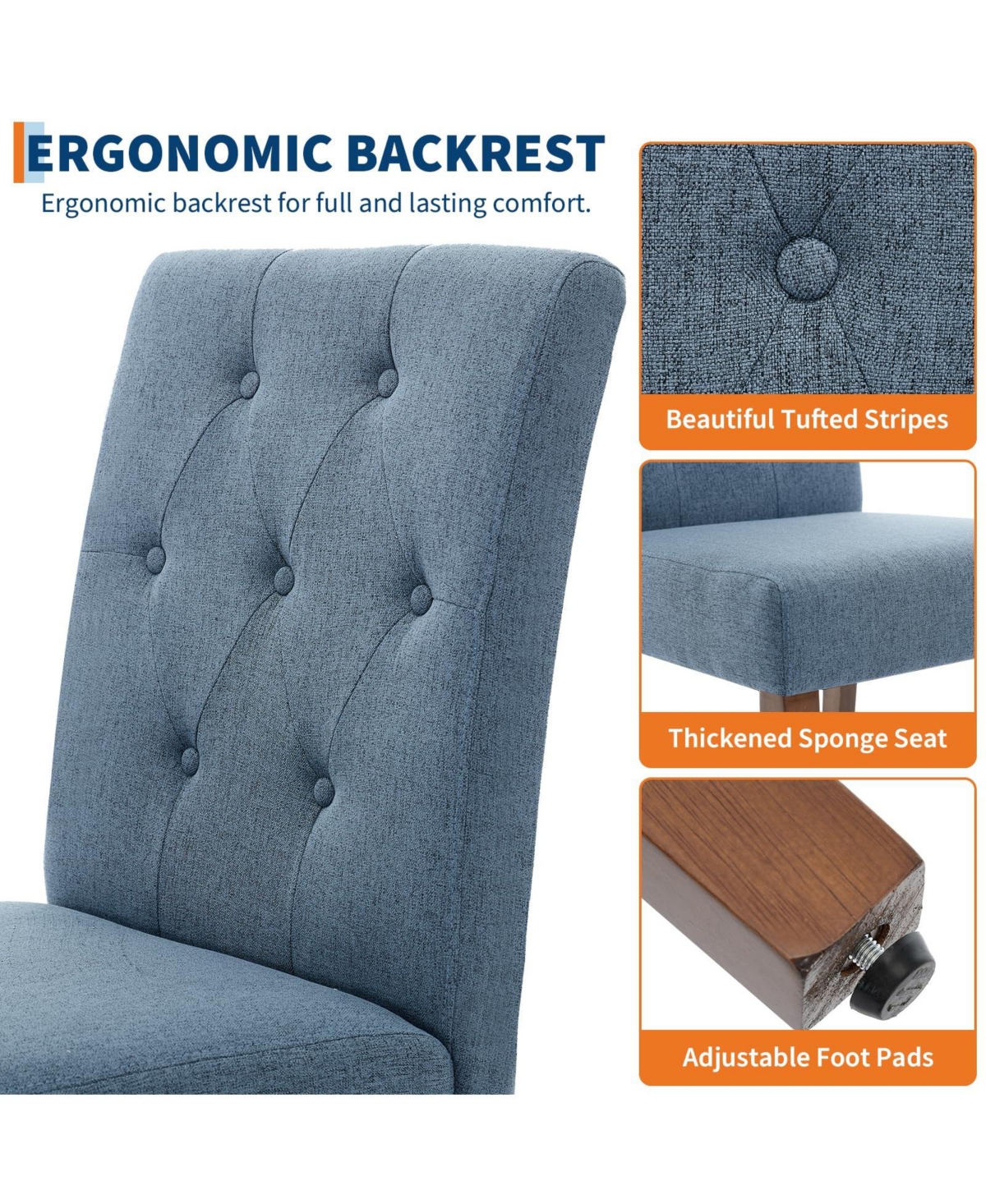 gaomon Set of 2 Modern Fabric Upholstered Dining Chairs, Sturdy Wood Legs & Rubber Frame Kitchen Side Seating