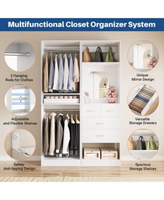 Set of 2 Free-standing Closet System with Drawers and Hanging Rods for Reach-in/ Walk-in Closet
