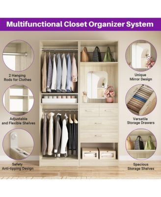 Set of 2 Free-standing Closet System with Drawers and Hanging Rods for Reach-in/ Walk-in Closet