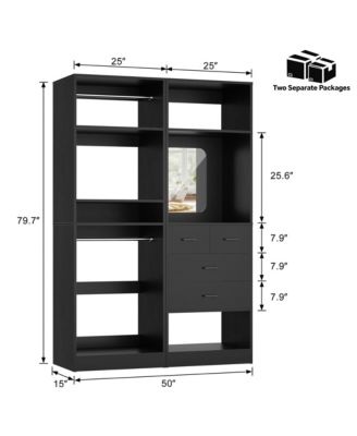 Set of 2 Free-standing Closet System with Drawers and Hanging Rods for Reach-in/ Walk-in Closet