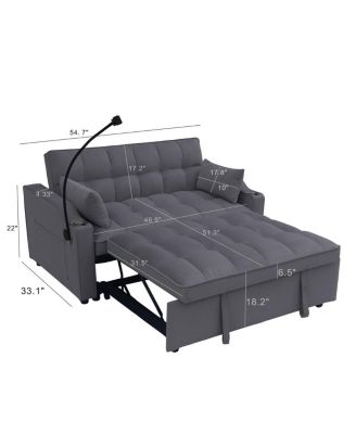 Velvet Pull-out Sleeper Sofa Bed with USB, Reclining Back, Tufted