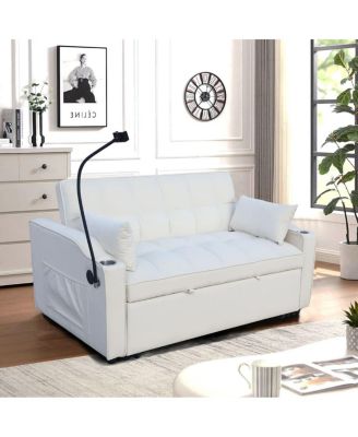Velvet Pull-out Sleeper Sofa Bed with USB, Reclining Back, Tufted
