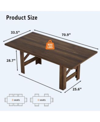 Kitchen Table Brown Long Wooden Dining Table for 6-8 for Dining Room, Home Office, Living Room