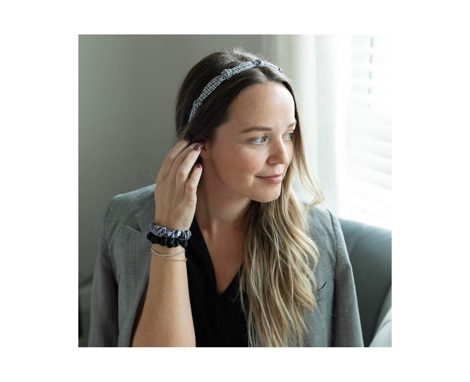 Women's Knotted Tweed Headband - Black Ivory