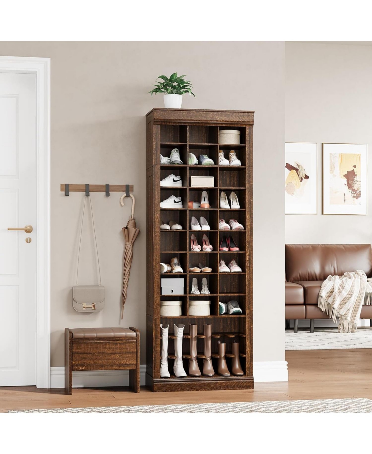 gaomon Shoe Cabinet, 10-Tier Entryway Shoe Storage Cabinet with 27 Cubbies and Tall Boots Storage, Freestanding Tall Shoe Organizer Cabinet