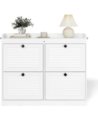 Large Shoe Storage Cabinet with 4 Flip Drawers, Narrow Shoe Cabinet for Entryway with Wooden Legs