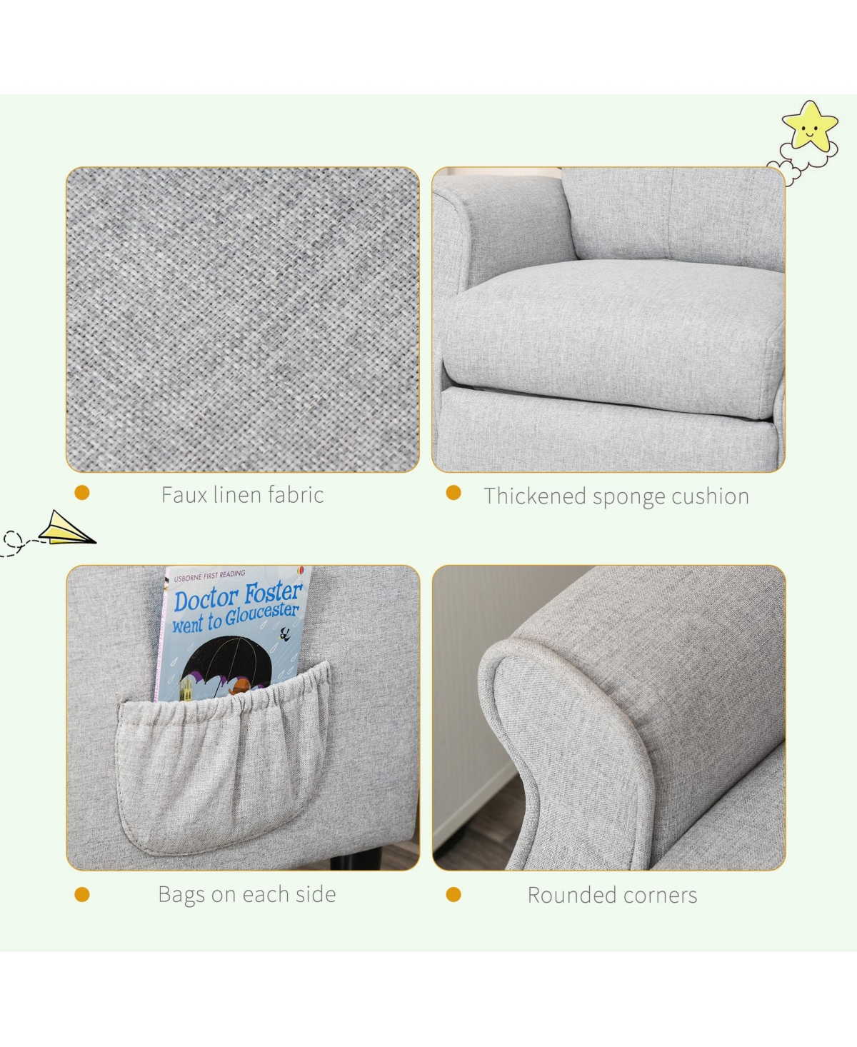 Hongge Kids Recliner Chair with Adjustable Backrest and Footrest for Ages 3–5