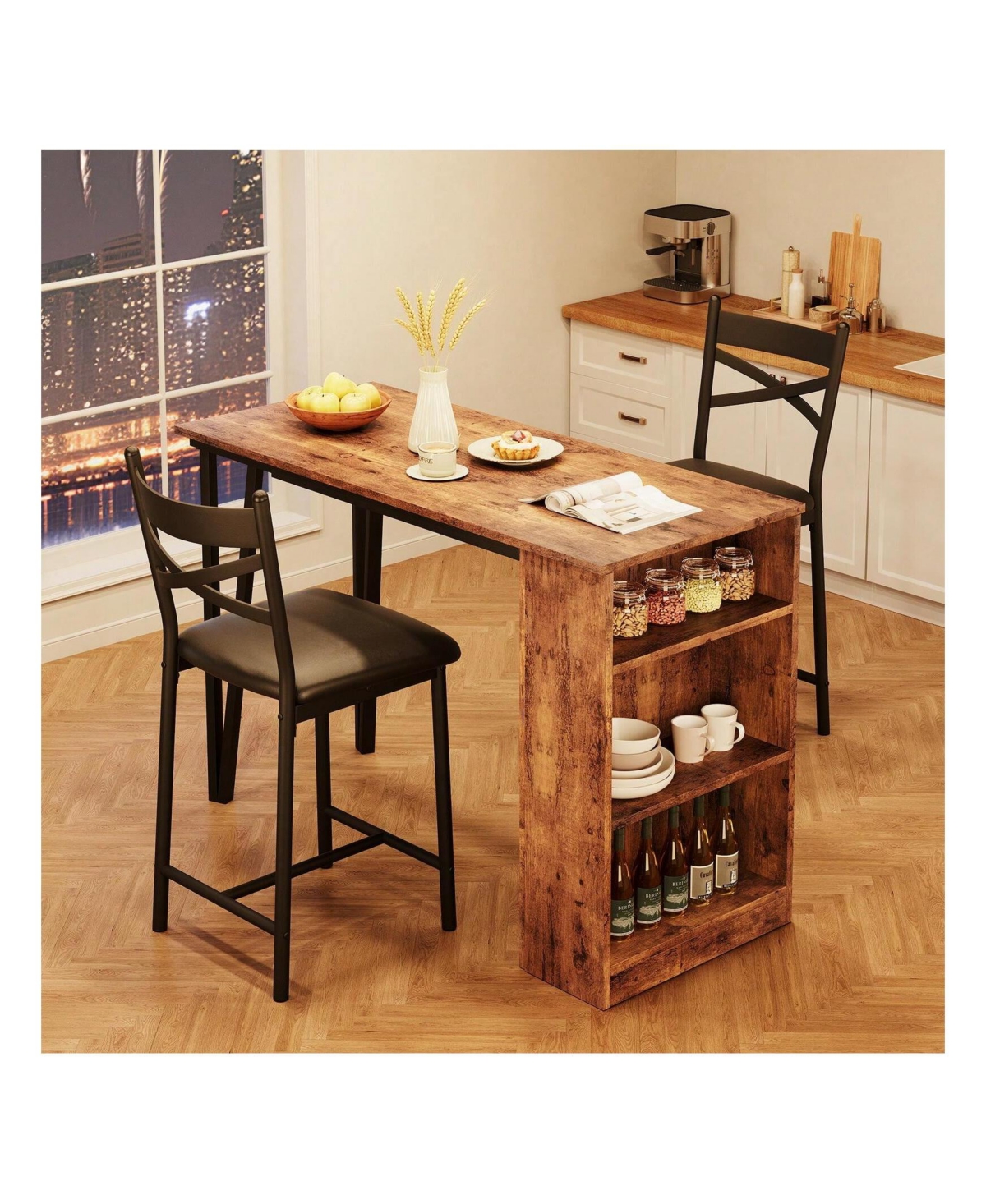 Gaomon Kitchen Table 3Piece 36in Wooden Counter Height Dining Table Set for Dining Room, Home Office, Living Room