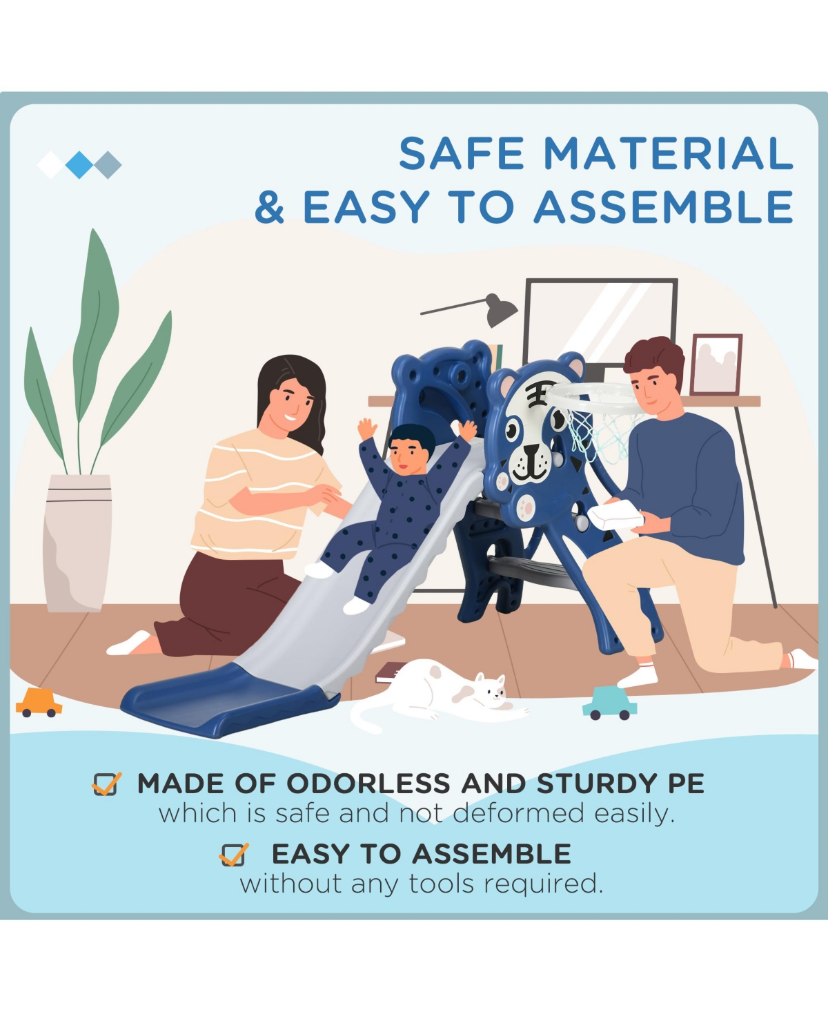 Hongge Indoor Toddler Slide with Basketball Hoop for Ages 18–36 Months