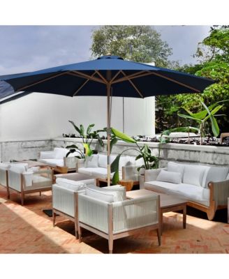 13ft XL Heavy Duty Solid Wood Outdoor Patio Umbrella with Base Parasol Wheels Stand for Bistro Market Table Garden Deck Yard Poolside Navy