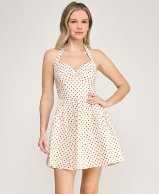 Juniors' Halter Neck Twist Front Mini Dress