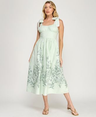 Juniors' Tie Shoulder Fit & Flare Midi Dress