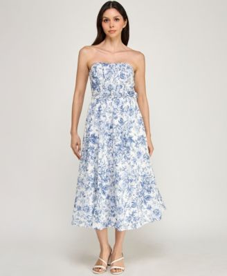 Juniors' Strapless Fit & Flare Midi Dress