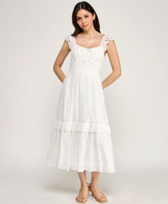 Juniors' Flutter-Sleeve Embroidered Midi Dress