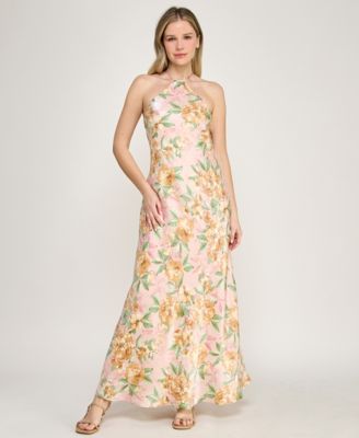 Juniors' Halter Neck Maxi Dress