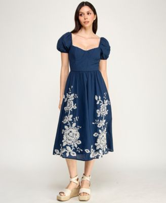 Juniors' Embroidered Sweetheart Neck Midi Dress