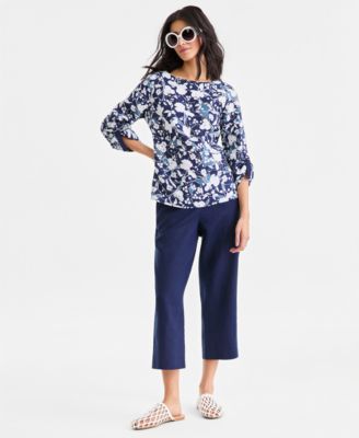 Women's 100% Linen Roll-Tab Top