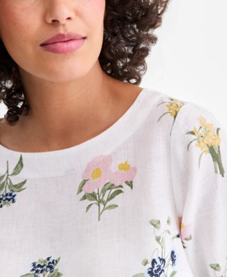 Petite Printed Boat Neck Top