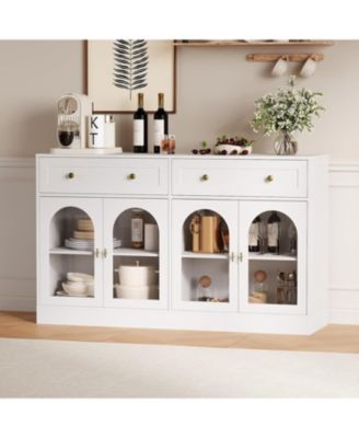 55-Inch Wide Farmhouse Sideboard Buffet Cabinet with 4 Acrylic Doors and 2 Drawers, Wooden Console Table for Kitchen or Living Room