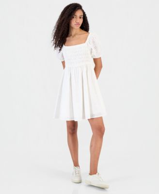 Juniors' Cotton Eyelet Babydoll Dress