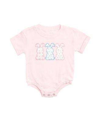 Baby Girls Floral Bunny Patch Easter Short Sleeve Romper