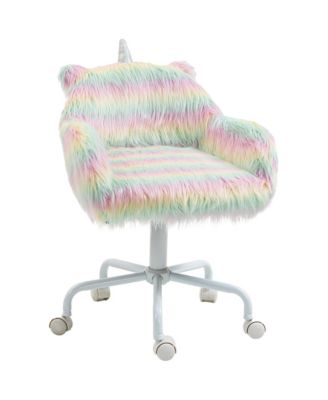 Fluffy Unicorn Office Chair with Mid-Back Armrest Support Rainbow Design